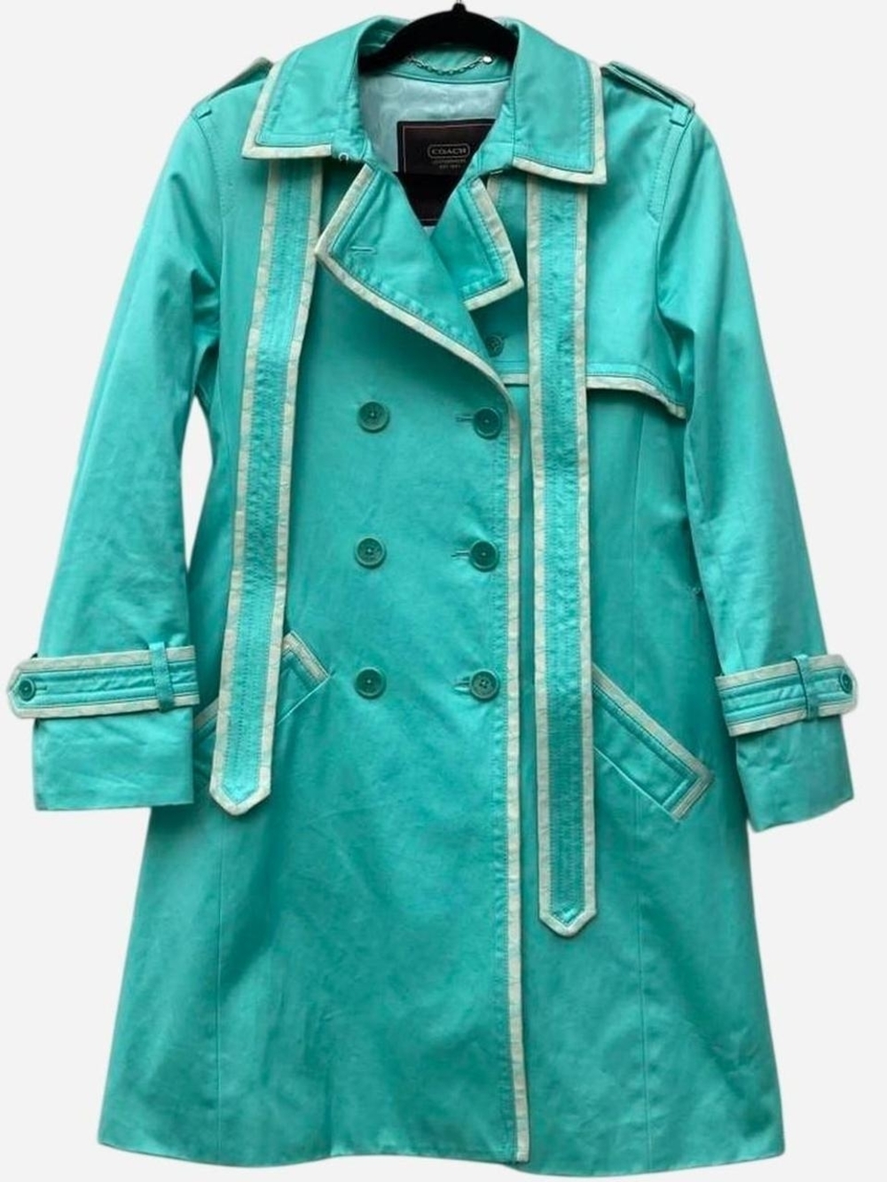 Vintage Coach Teal Double-Breasted Trench Coat